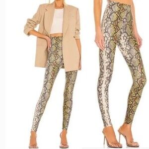 COMMANDO Reptile Embossed Faux Leather Leggings In Neon Snake, Size S
